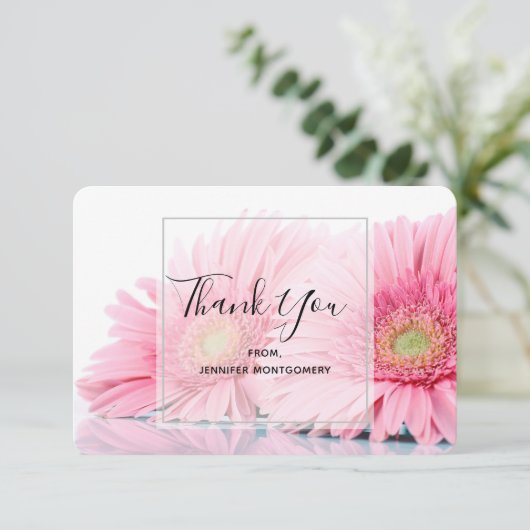 ピンクガーベラデイジーエレガント写真 サンキューカード (スタンド正面)