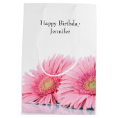 ピンクガーベラデイジーエレガント写真 ミディアムペーパーバッグ (裏面)