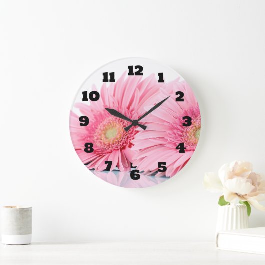 ピンクガーベラデイジーエレガント写真 ラージ壁時計 (ホーム)