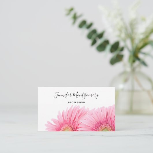 ピンクガーベラデイジーエレガント写真 名刺 (スタンド正面)