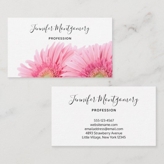 ピンクガーベラデイジーエレガント写真 名刺 (正面/裏面)