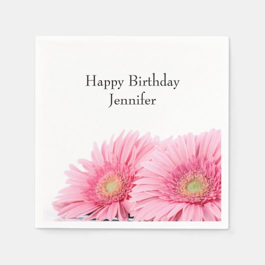 ピンクガーベラデイジーエレガント撮影誕生日 スタンダードカクテルナプキン (正面)