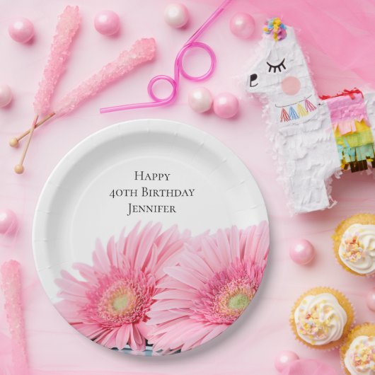 ピンクガーベラデイジーエレガント撮影誕生日 ペーパープレート (パーティー)