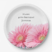 ピンクガーベラデイジーエレガント撮影誕生日 ペーパープレート (正面)