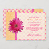ピンクガーベラデイジーオレンジブライダルシャワー招待 招待状 (正面/裏面)