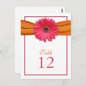 ピンクガーベラデイジーオレンジリボンテーブル番号カード ポストカード (正面/裏面)