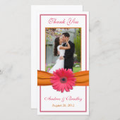 ピンクガーベラデイジーオレンジリ結婚ボンありがとう サンキューカード (正面/裏面)