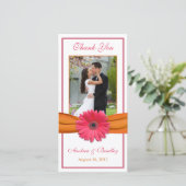 ピンクガーベラデイジーオレンジリ結婚ボンありがとう サンキューカード (スタンド正面)