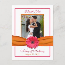 ピンクガーベラデイジーオレンジリ結婚ボンありがとう ポストカード
