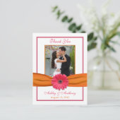 ピンクガーベラデイジーオレンジリ結婚ボンありがとう ポストカード (スタンド正面)