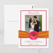 ピンクガーベラデイジーオレンジリ結婚ボンありがとう ポストカード (正面/裏面)