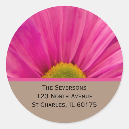 ピンクガーベラデイジーオンタン差出人住所 ラウンドシール (正面)