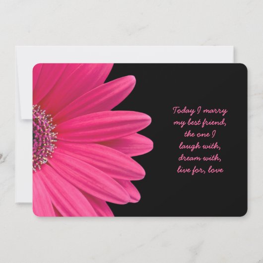 ピンクガーベラデイジーオンブラック結婚式招待状 招待状 (裏面)