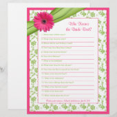 ピンクガーベラデイジーグリーンフローラブライダルシャワーゲーム (正面/裏面)