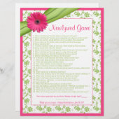 ピンクガーベラデイジーグリーンフローラブライダルシャワーゲーム (正面/裏面)