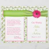 ピンクガーベラデイジーグリーンフローラ結婚式 プログラム (正面/裏面)