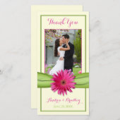 ピンクガーベラデイジーグリーンリ結婚ボンありがとう サンキューカード (正面/裏面)