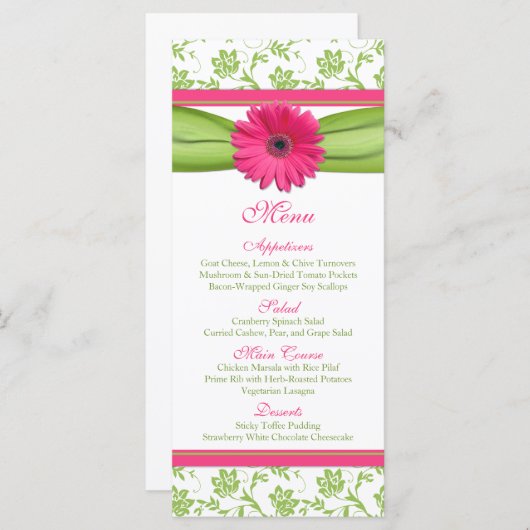ピンクガーベラデイジーグリーン結婚フローラのメニュー メニュー (正面/裏面)