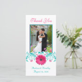 ピンクガーベラデイジーターコイズフローラありがとう サンキューカード (スタンド正面)