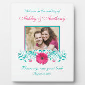 ピンクガーベラデイジーターコイズ結婚フローラの写真 フォトプラーク (正面)