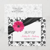 ピンクガーベラデイジーダマスクウェディングRSVPポストカード インビテーションポストカード (正面/裏面)