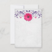 ピンクガーベラデイジーパープルグレーフローラウェディングRSVP 出欠カード (裏面)