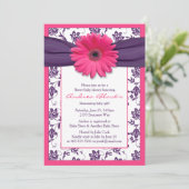 ピンクガーベラデイジーパープルフローラリボン赤ちゃんシャワー 招待状 (スタンド正面)