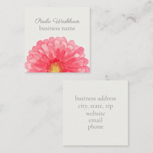 ピンクガーベラデイジーフラワーエッグシェルホワイト スクエア名刺 (正面/裏面)