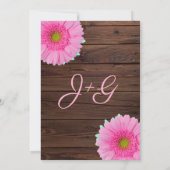 ピンクガーベラデイジーフローラ素朴な結婚木材 招待状 (裏面)