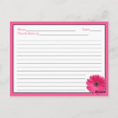 ピンクガーベラデイジーブライダルシャワーレシピカード ポストカード (裏面)