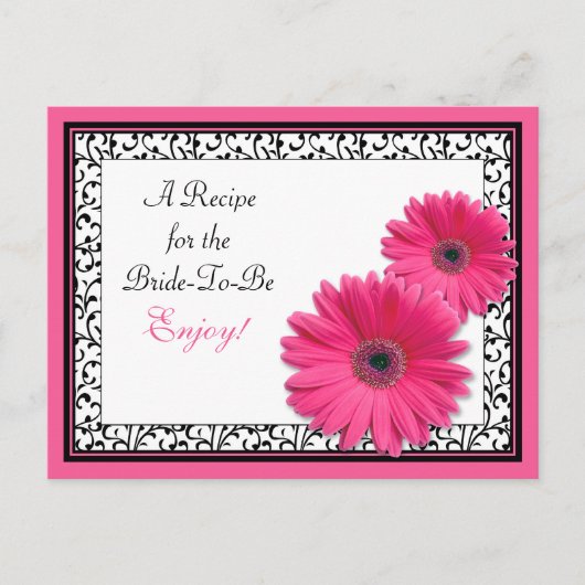 ピンクガーベラデイジーブライダルシャワーレシピカード ポストカード (正面)