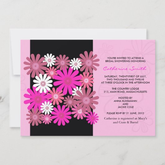 ピンクガーベラデイジーブライダルシャワー招待 招待状 (正面)