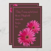 ピンクガーベラデイジーブラウン結婚式招待状 招待状 (正面/裏面)