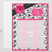 ピンクガーベラデイジーブラックフローラブライダルシャワービンゴ (正面/裏面)
