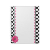 ピンクガーベラデイジーブラック&ホワイトドット ノートパッド (回転)
