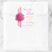 ピンクガーベラデイジープレイドリ結婚ボン ラウンドシール (バッグ)