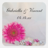 ピンクガーベラデイジーボタン結婚の封筒用シール スクエアシール (正面)