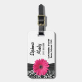 ピンクガーベラデイジーヴィンテージダマスクフローラ ラゲッジタグ (正面縦)
