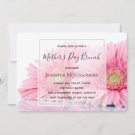 ピンクガーベラデイジー写真母の日ブランチ 招待状 (正面)