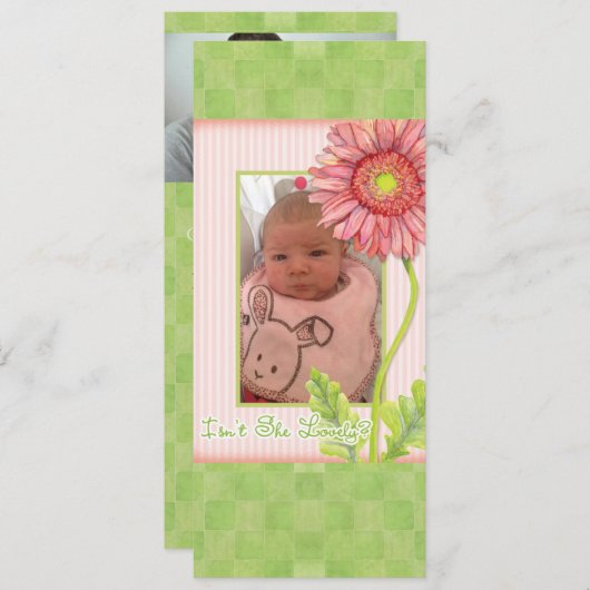 ピンクガーベラデイジー写真誕生発表 案内状 (正面/裏面)