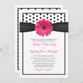 ピンクガーベラデイジー水玉模様結婚式招待状 招待状 (正面/裏面)