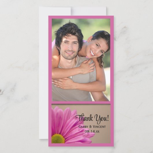 ピンクガーベラデイジー結婚の感謝フォトカード サンキューカード (正面)