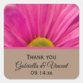 ピンクガーベラデイジー結婚ズサンキューメッセージカード スクエアシール (正面)