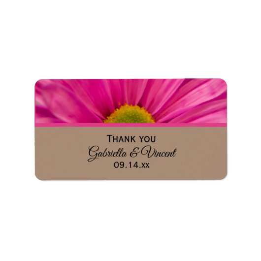 ピンクガーベラデイジー結婚ズサンキューメッセージカード ラベル (正面)