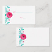 ピンクガーベラデイジー結婚ターコイズ座席表 プレイスカード (正面/裏面)