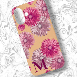 ピンクガーベラデイジー花オンオレンジフローラ iPhone 16 PLUSケース