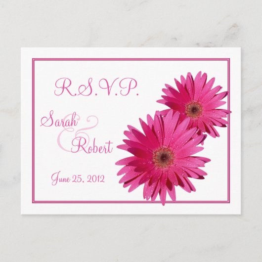 ピンクガーベラデイジー花RSVPポストカード インビテーションポストカード (正面)