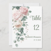 ピンクガーランド牡丹ユーカリ葉の表番号 招待状 (正面)