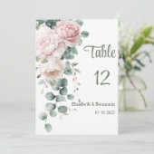 ピンクガーランド牡丹ユーカリ葉の表番号 招待状 (スタンド正面)