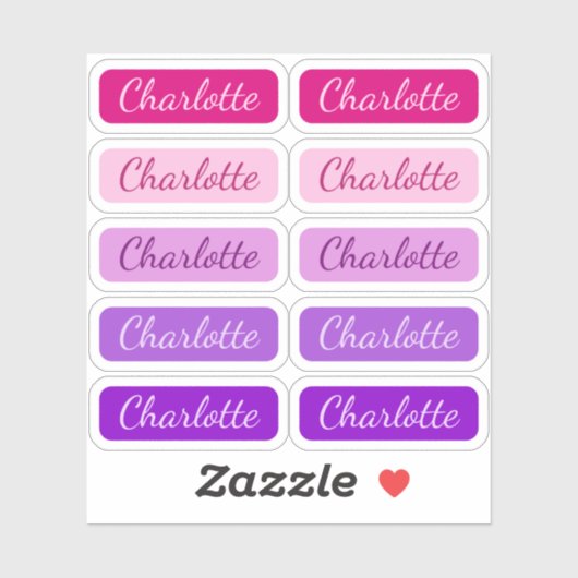 ピンクガーリーからパープルエレガントの署名名ラベル シール (シート)
